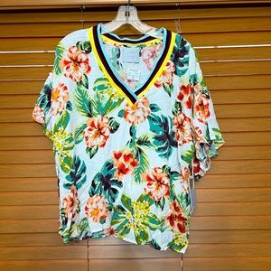 COM.plete V-neck blouse, women’s size large off white/coral